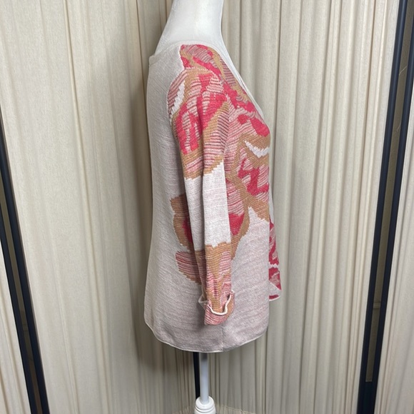 NIC+ZOE - CREAM BASE W/ CORAL & ORANGE FLOWERS VNECK SWEATER SIZE LARGE - Picture 11 of 15